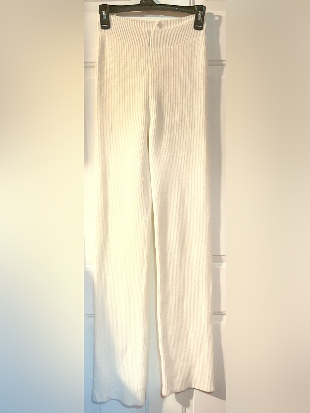 Naked Wardrobe Brand Ivory Ribbed knit wide-leg pants, Women’s size Small